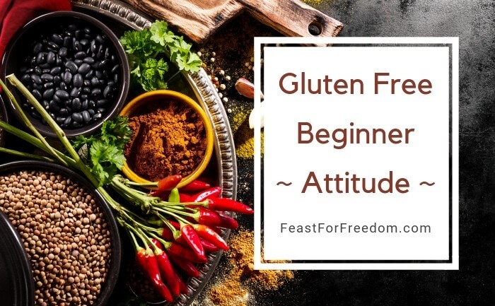 Gluten free beginner attitude banner over peppers and beans on a tray