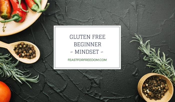 Gluten free beginner mindset banner over peppers on a table