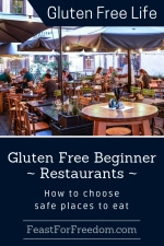 Pinterest mini image - Gluten free beginner, restaurants, how to choose safe places to eat with a patio restaurant filled with people