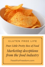 Pinterest mini image - Poor little pretty box of food, marketing deceptions from the food industry, with a bowl of potato chips