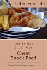 Pinterest mini image - Preplan your gluten free cheat food with a basket of lightly browned homemade potato chips
