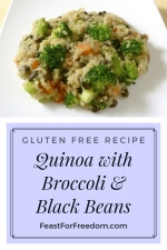 Pinterest mini image - Quinoa with black beans and broccoli on a plate