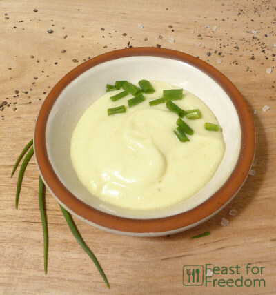 Fresh mayonnaise in a small bowl