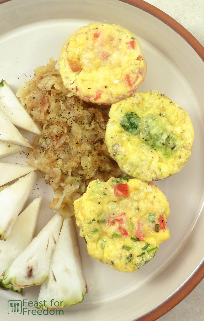 Scrambled egg cup muffins on a plate